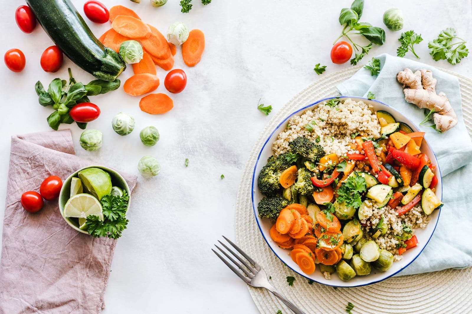 Fresh ingredients laid out for meal preparation